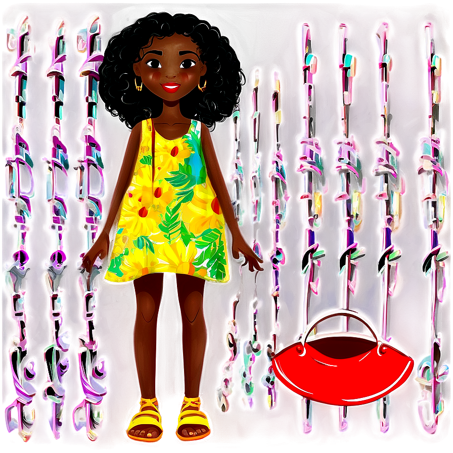 Black Girl Cartoon In Summer Dress Png Ghd