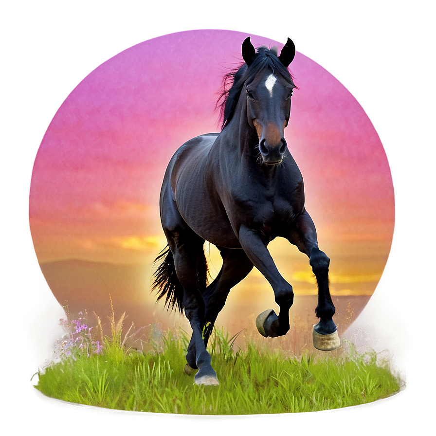 Black Horse With Pink Sunset Png Bus28