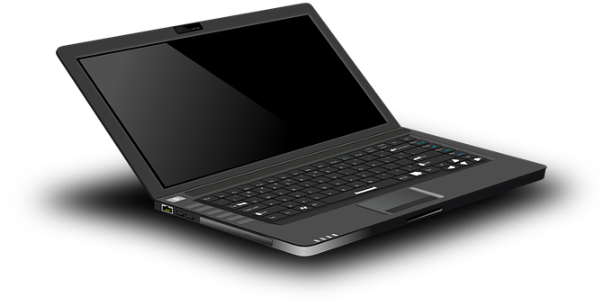 Black Laptop Isolatedon Dark Background