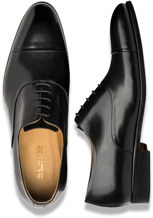 Black Leather Dress Shoes Topand Side View