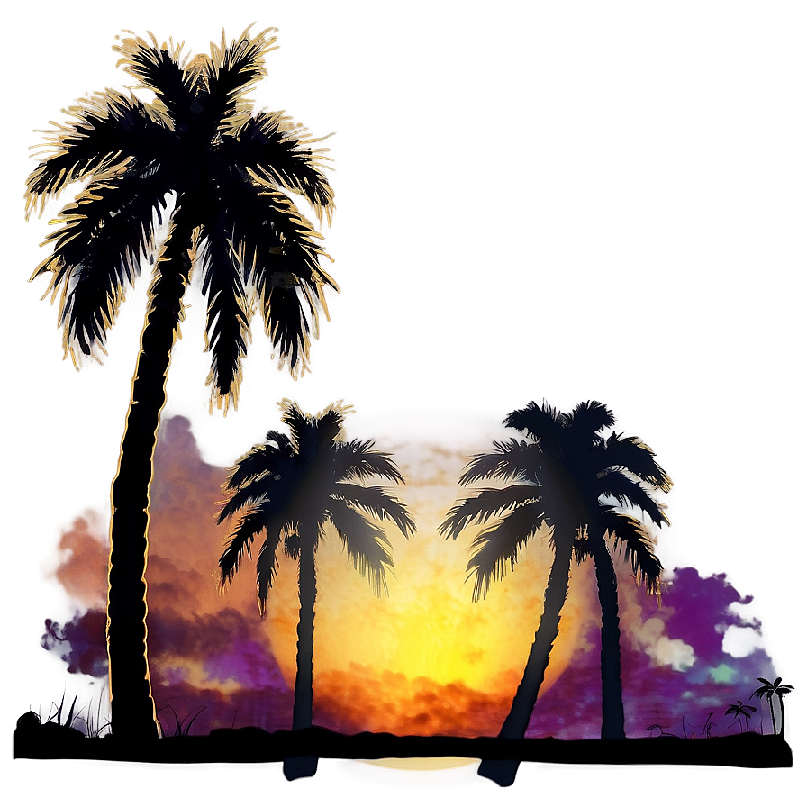 Black Palm Tree Silhouette Against Sunset Png Osh