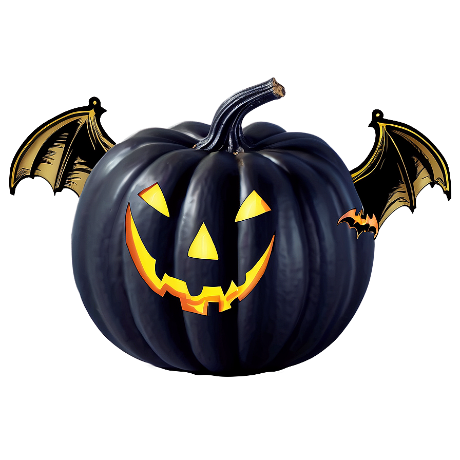 Black Pumpkin With Bats Png 06282024