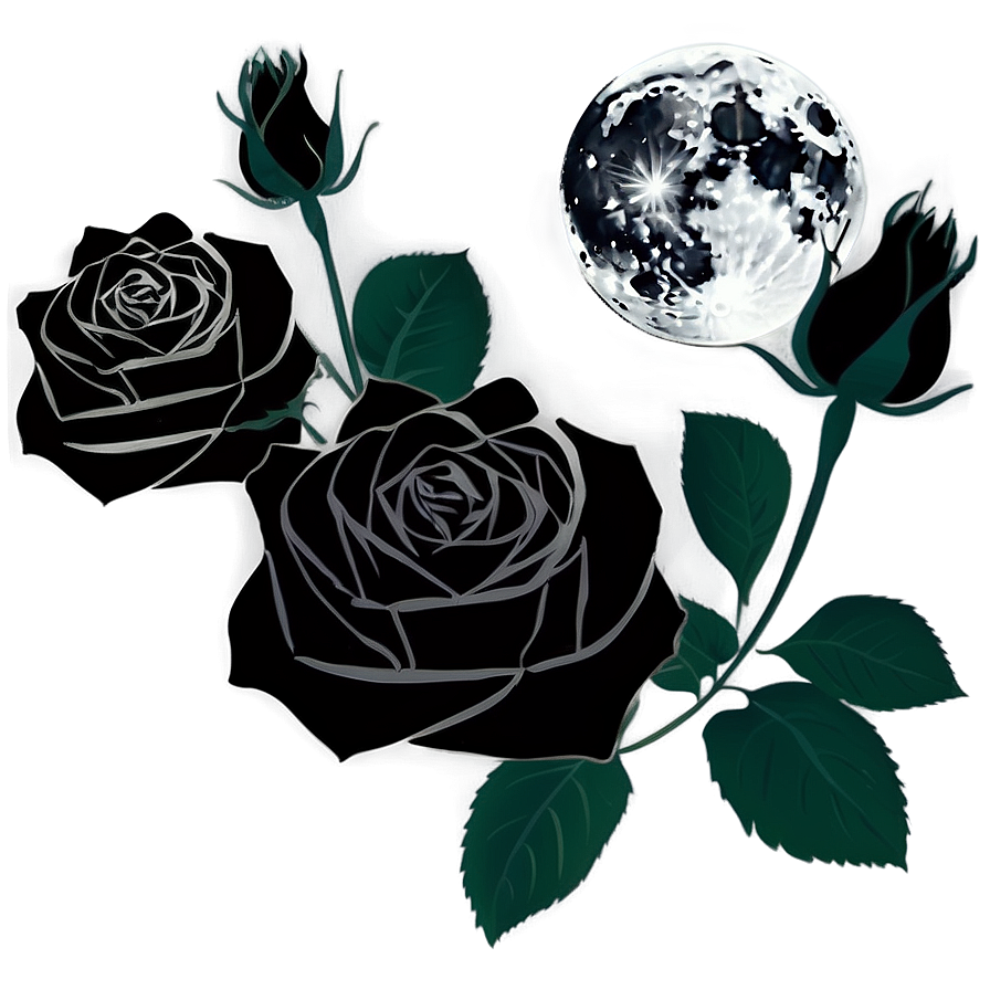 Black Roses Under Moonlight Png 33