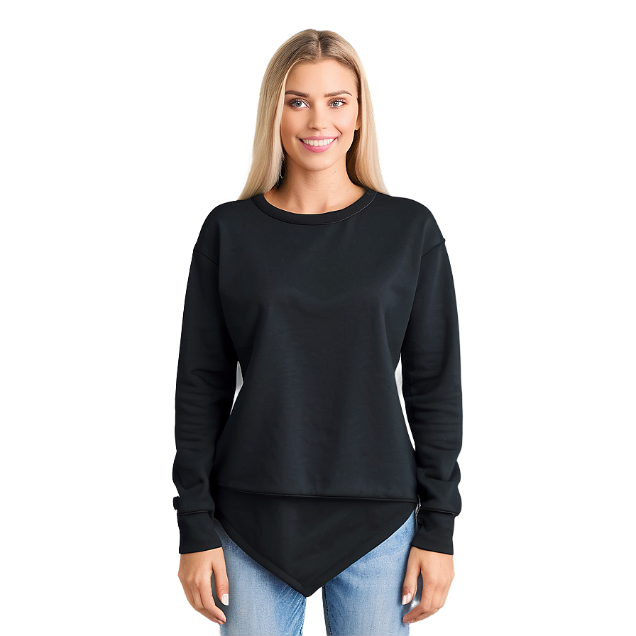 Black Sweatshirt With Asymmetrical Hem Png Lcx