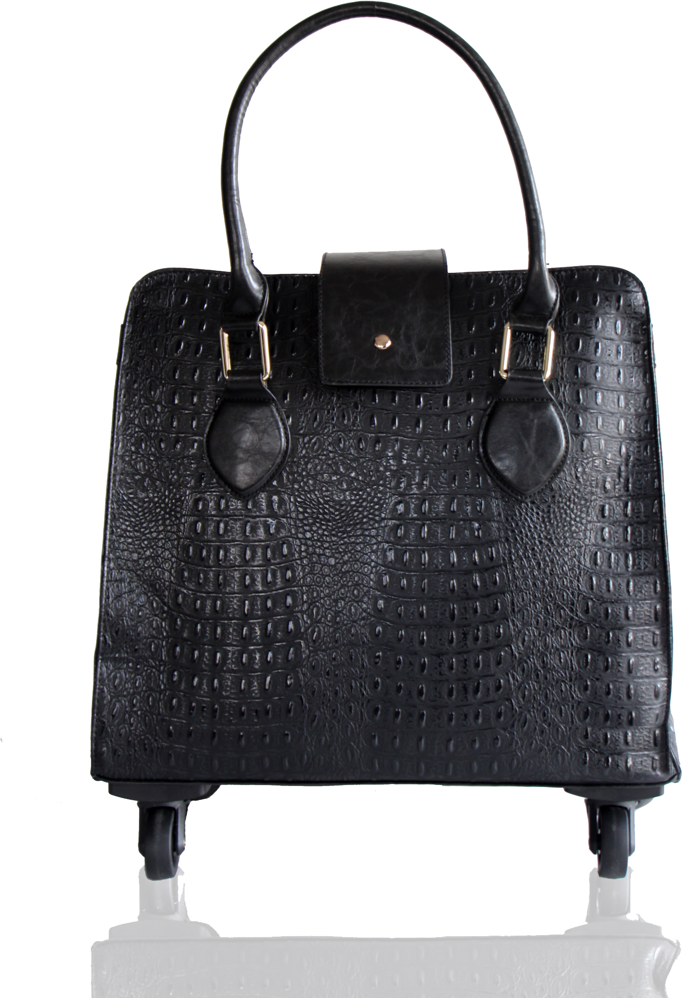 Black Textured Leather Purse Standing