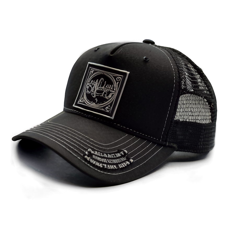 Black Trucker Hat With Patch Png 13