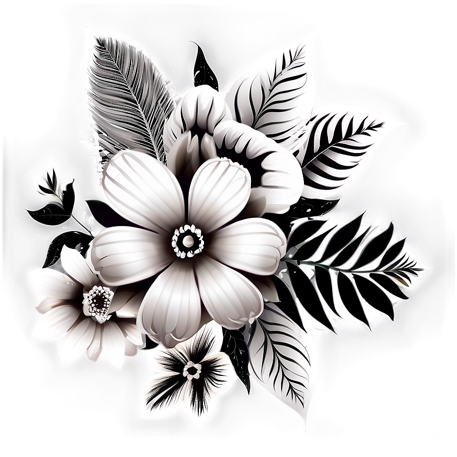 Black White Floral Bouquet Png Iog30