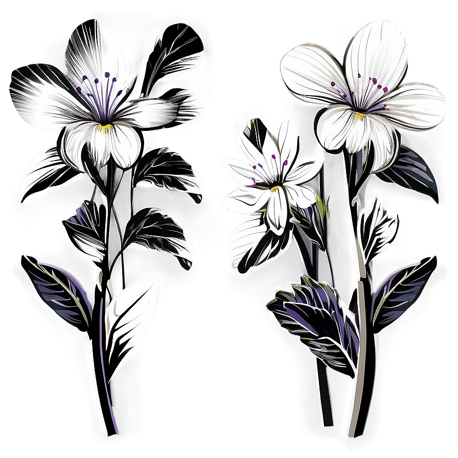 Black White Spring Flowers Png 53