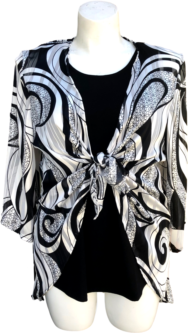 Blackand White Printed Kimono Top