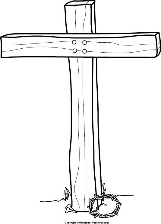 Blackand White Wooden Cross Clipart