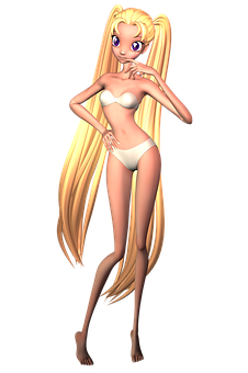 Blonde Anime Characterin White Bikini