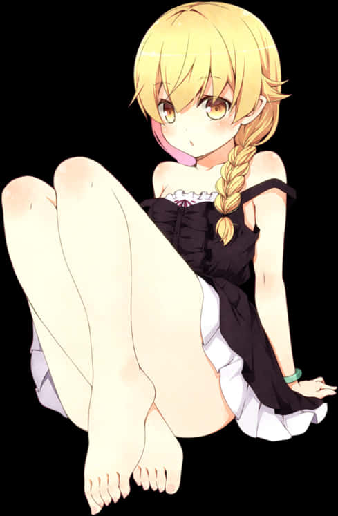 Blonde Anime Girl Sitting Black Dress