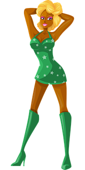 Blonde Cartoon Characterin Green Dress