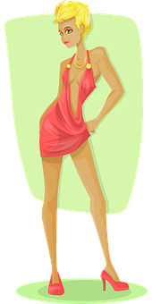 Blonde Cartoon Girlin Pink Dress