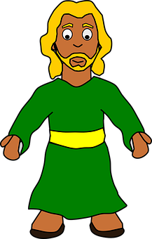 Blonde Cartoon Manin Green Robe