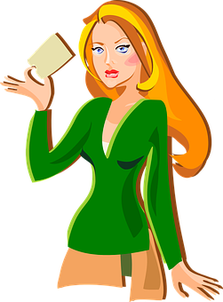 Blonde Cartoon Woman Holding Card