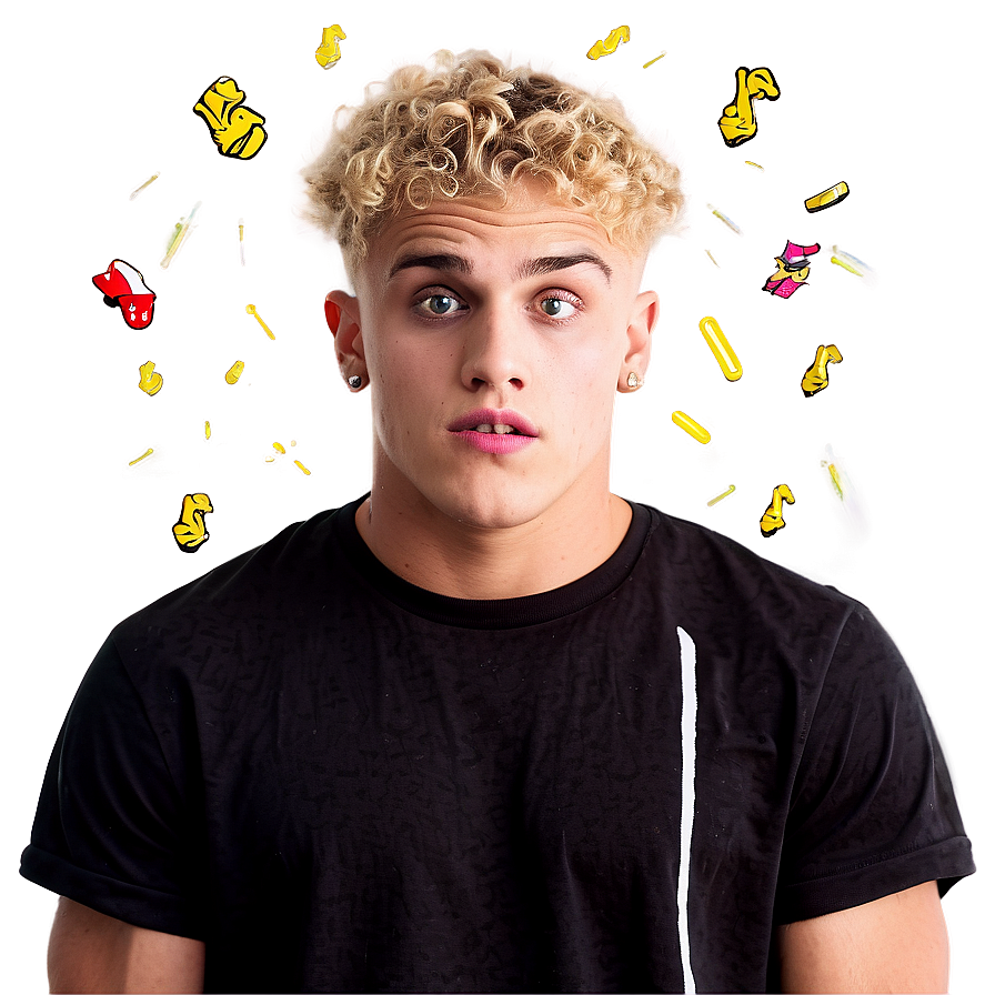 Blonde Curly Haired Manwith Graphic Icons