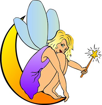 Blonde Fairy On Moon Clipart