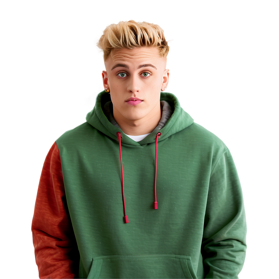 Blonde Haired Young Manin Green Hoodie