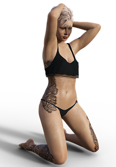 Blonde Modelin Black Swimwearwith Tattoos