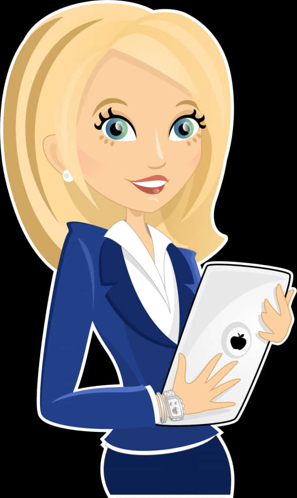 Blonde Teacher With Tablet Clipart