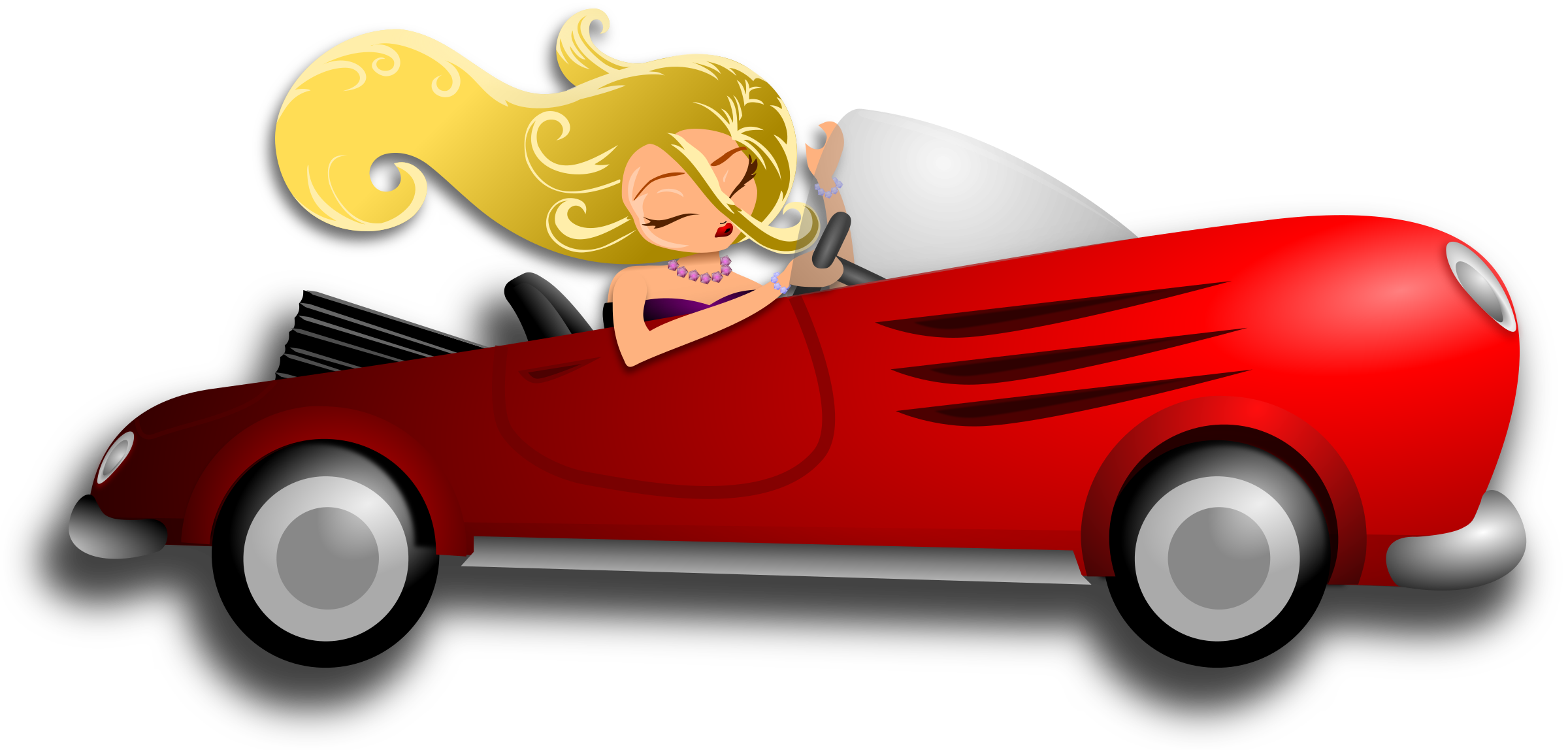 Blonde Woman Driving Red Convertible Cartoon