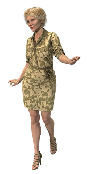 Blonde Womanin Camouflage Dress