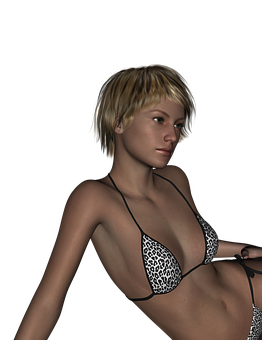 Blonde3 D Modelin Leopard Bikini