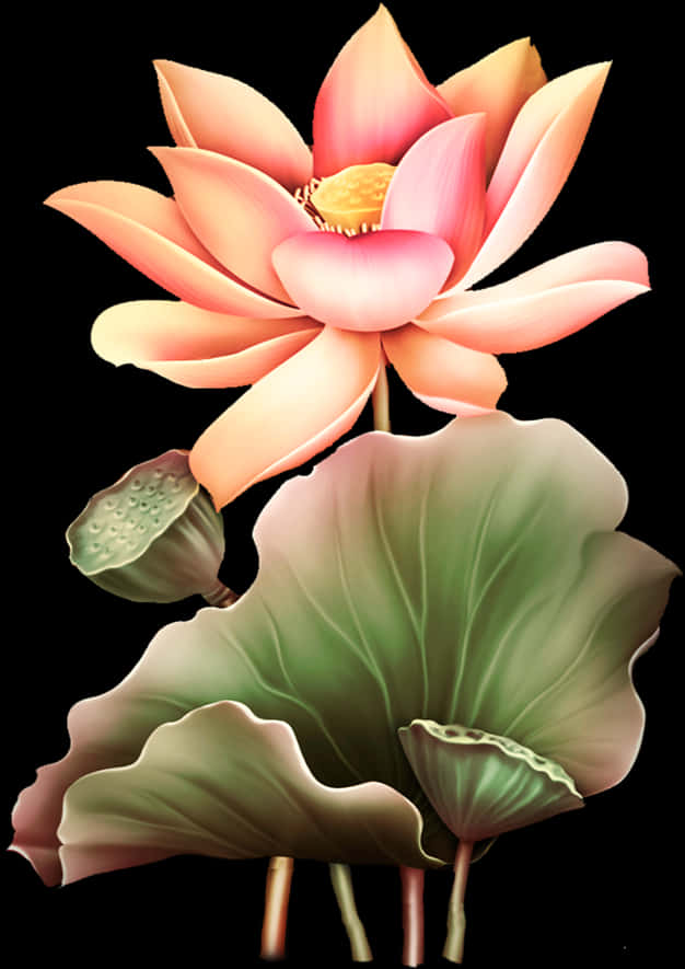Blooming Lotus Flower Artwork