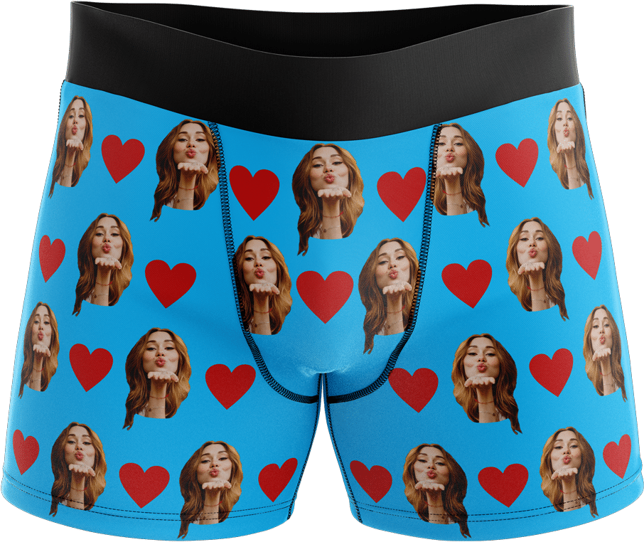 Blue Boxer Briefswith Heartand Face Print