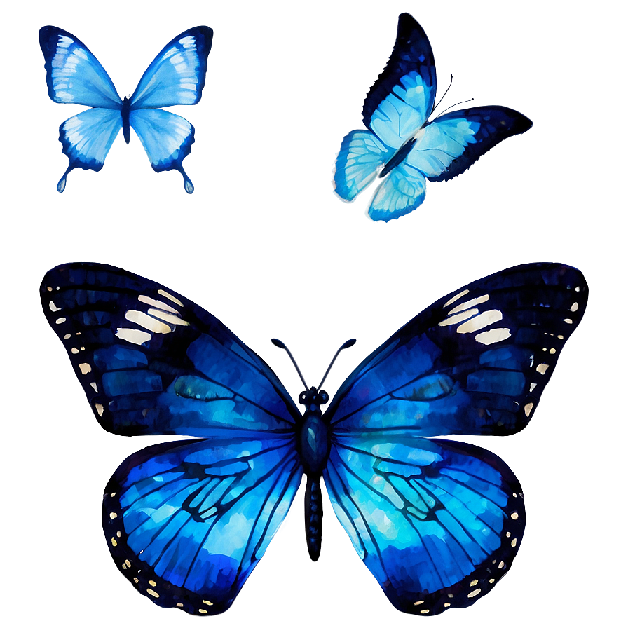 Blue Butterflies Watercolor Png Erj62