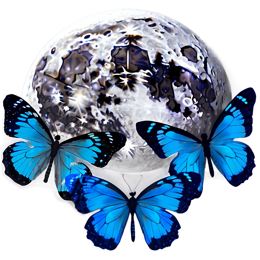 Blue Butterfly Under Moonlight Png Byv