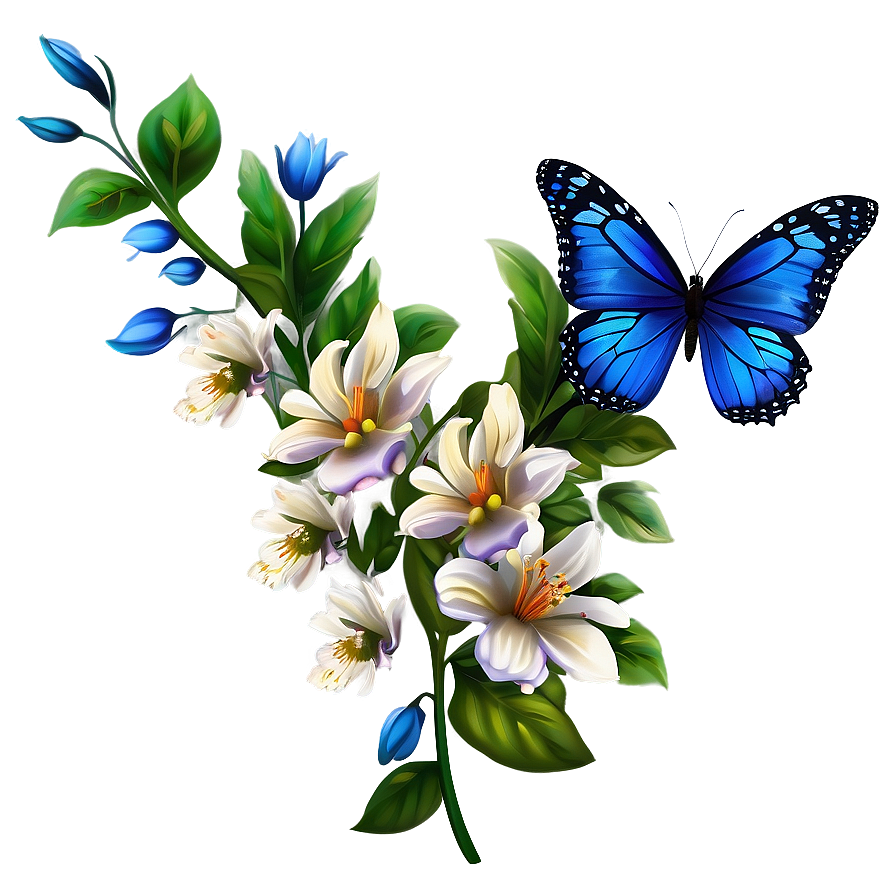 Blue Butterfly With Floral Elements Png 05212024