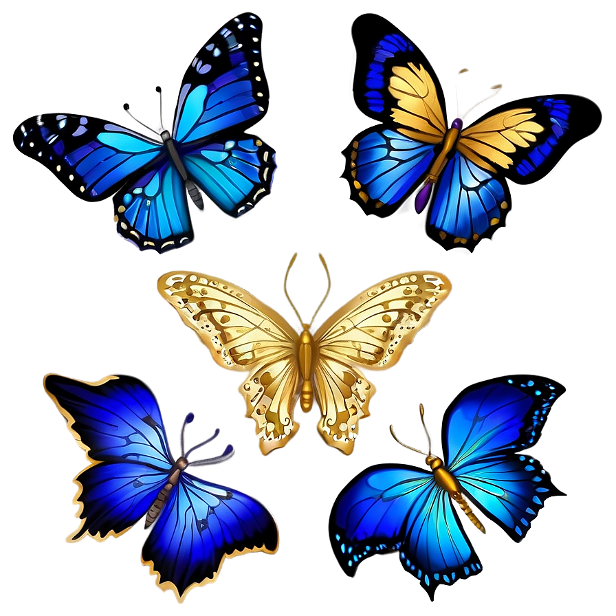 Blue Butterfly With Golden Accents Png Mxq78