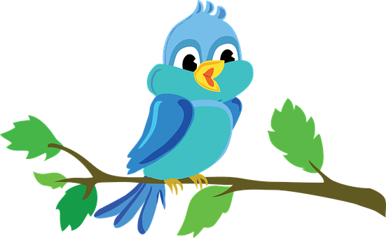 Blue Cartoon Bird Perchedon Branch