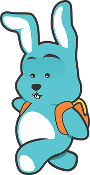 Blue Cartoon Bunnywith Backpack