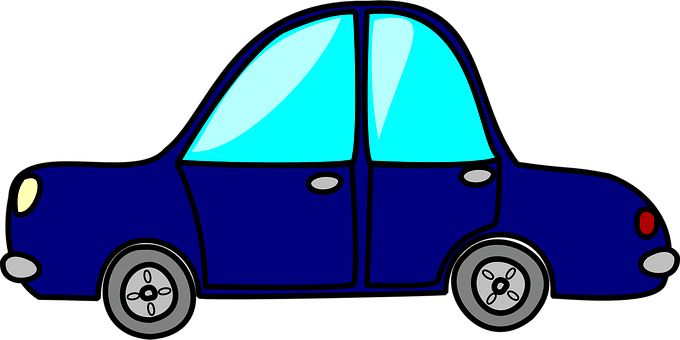 Blue Cartoon Car Side View