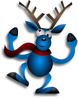 Blue Cartoon Reindeer Black Background