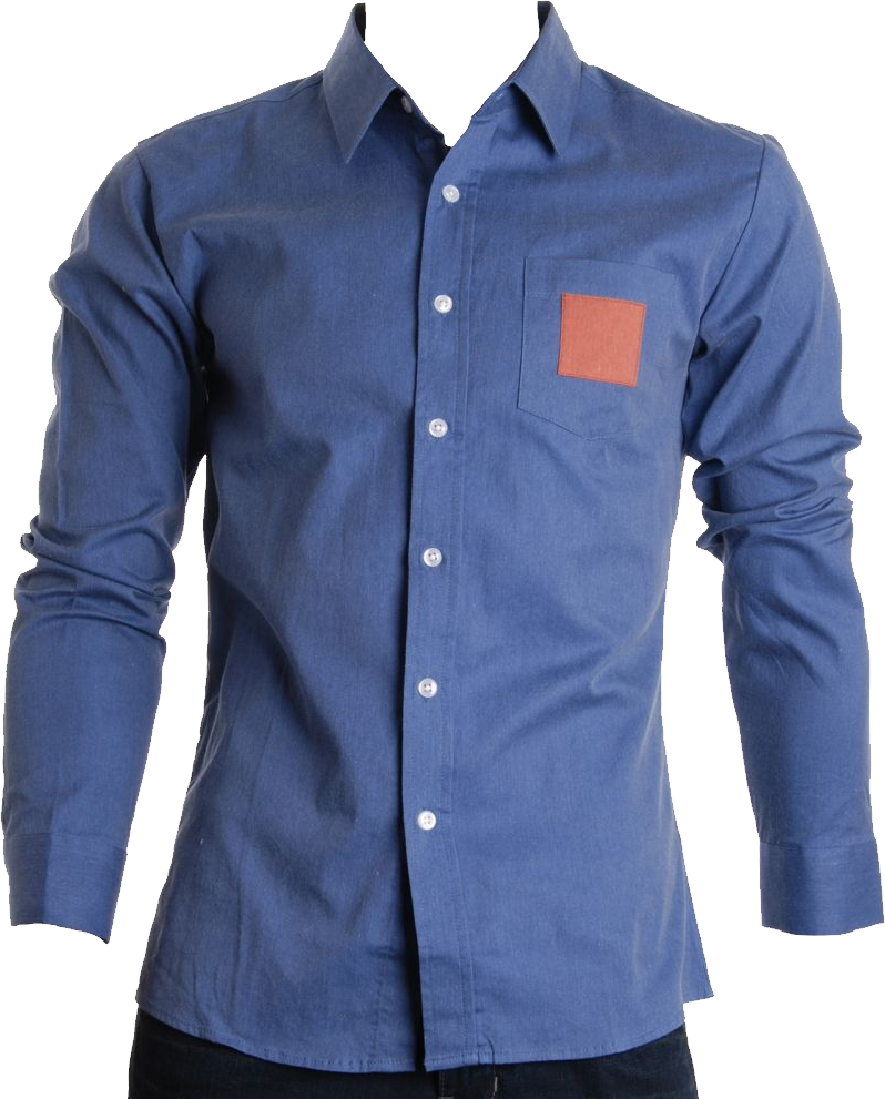 Blue Casual Shirtwith Contrast Pocket