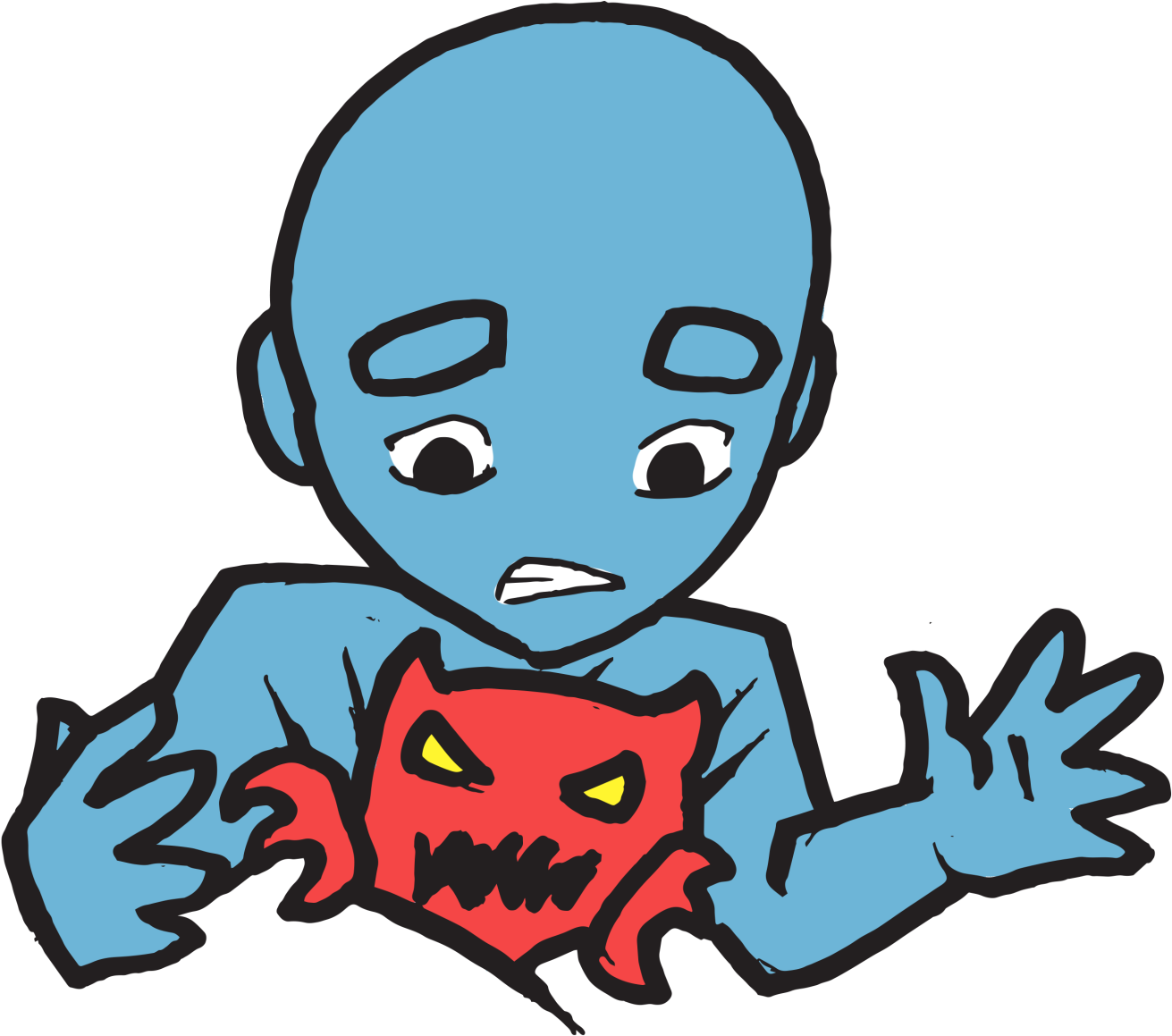 Blue_ Character_ Holding_ Red_ Monster