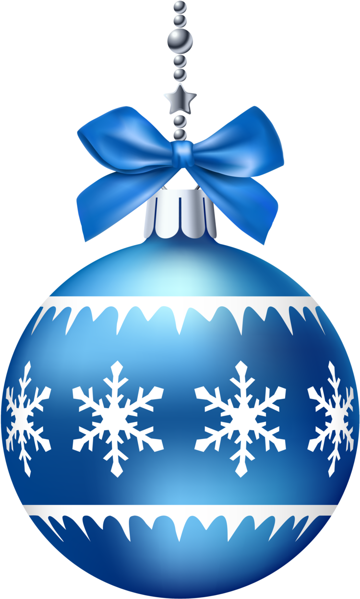 Blue Christmas Ballwith Snowflakesand Ribbon