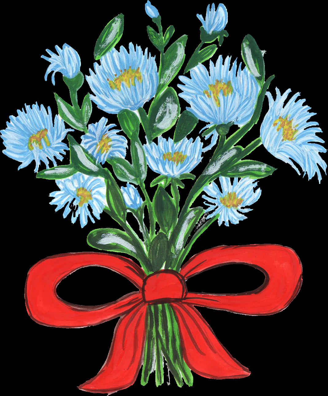 Blue Daisies Bouquetwith Red Bow