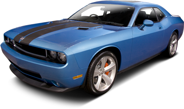 Blue Dodge Challenger Striped Side View