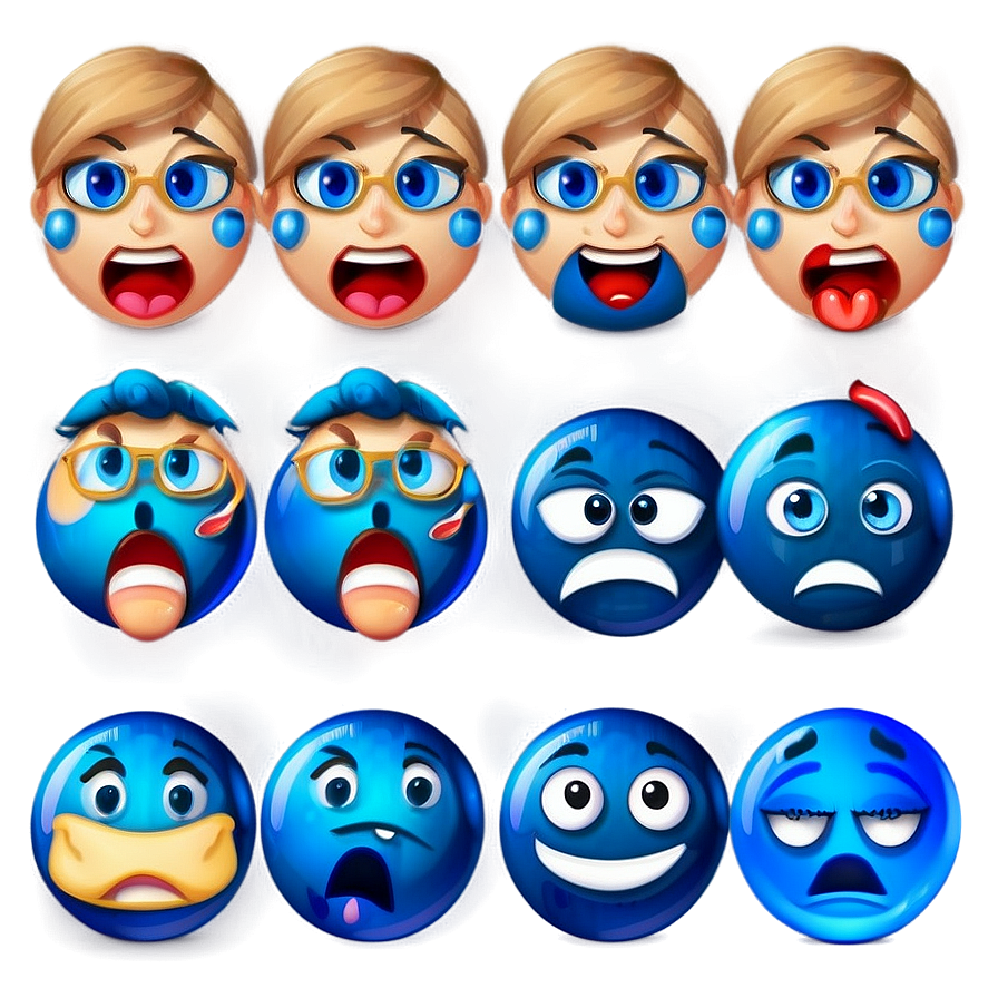 Blue Emoji Reactions Png Set Xlj93