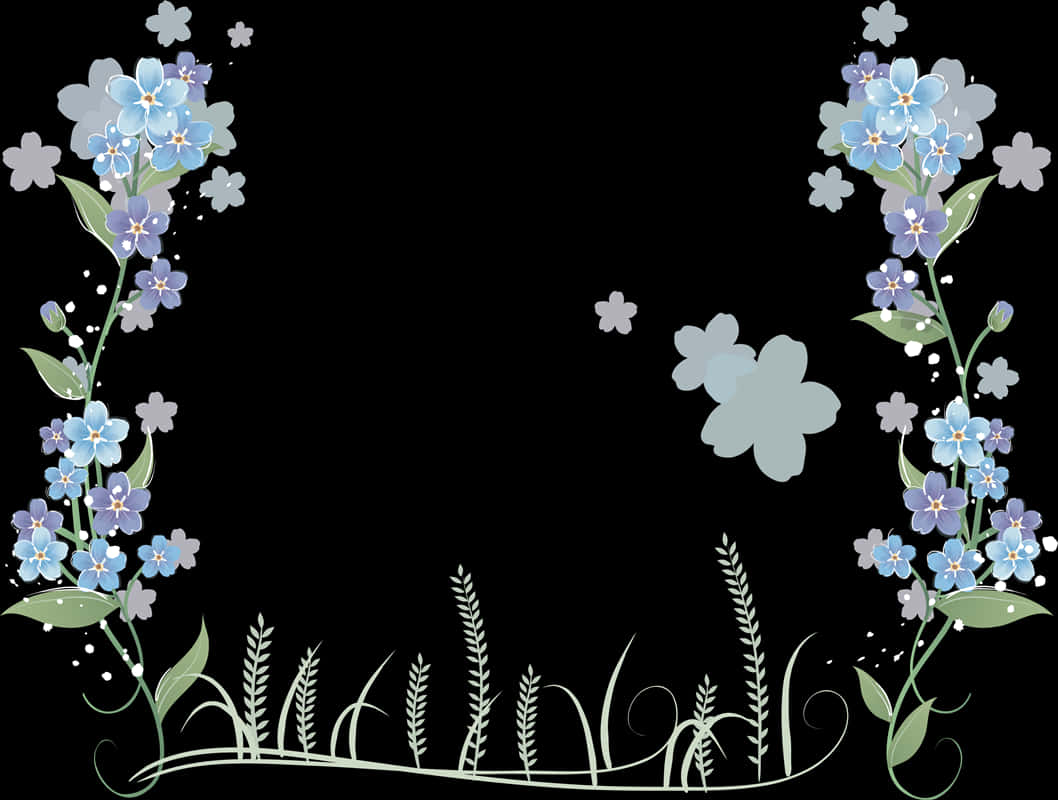 Blue Floral Frame Black Background