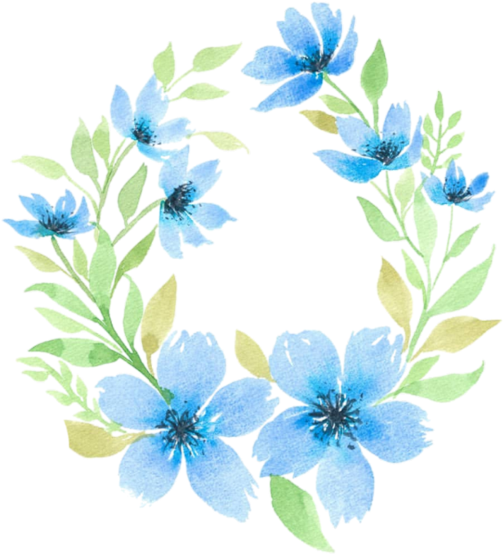 Blue Floral Wreath Watercolor Illustration