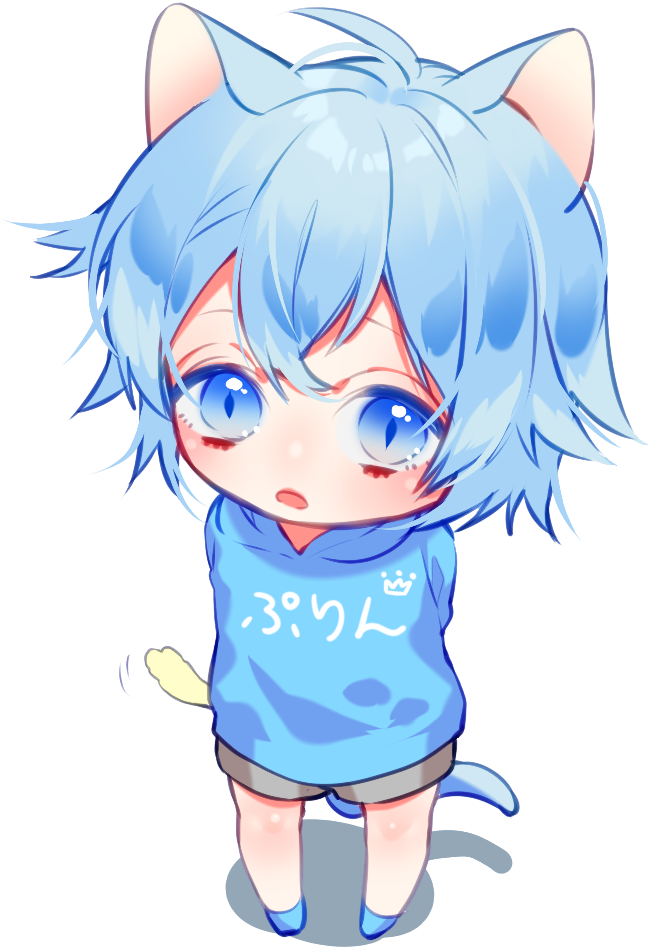 Blue Haired Anime Boywith Cat Ears