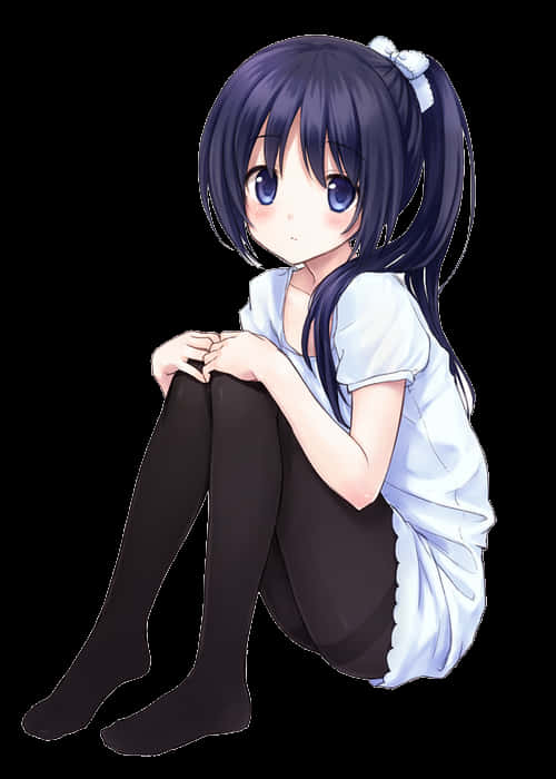 Blue Haired Anime Girl Sitting