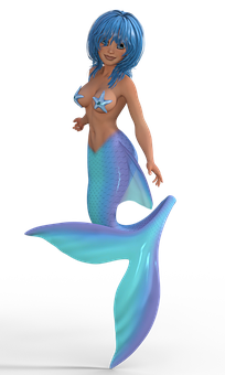 Blue Haired Mermaid Illustration