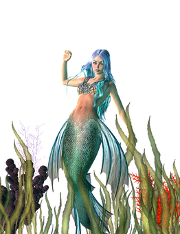 Blue Haired Mermaid Underwater